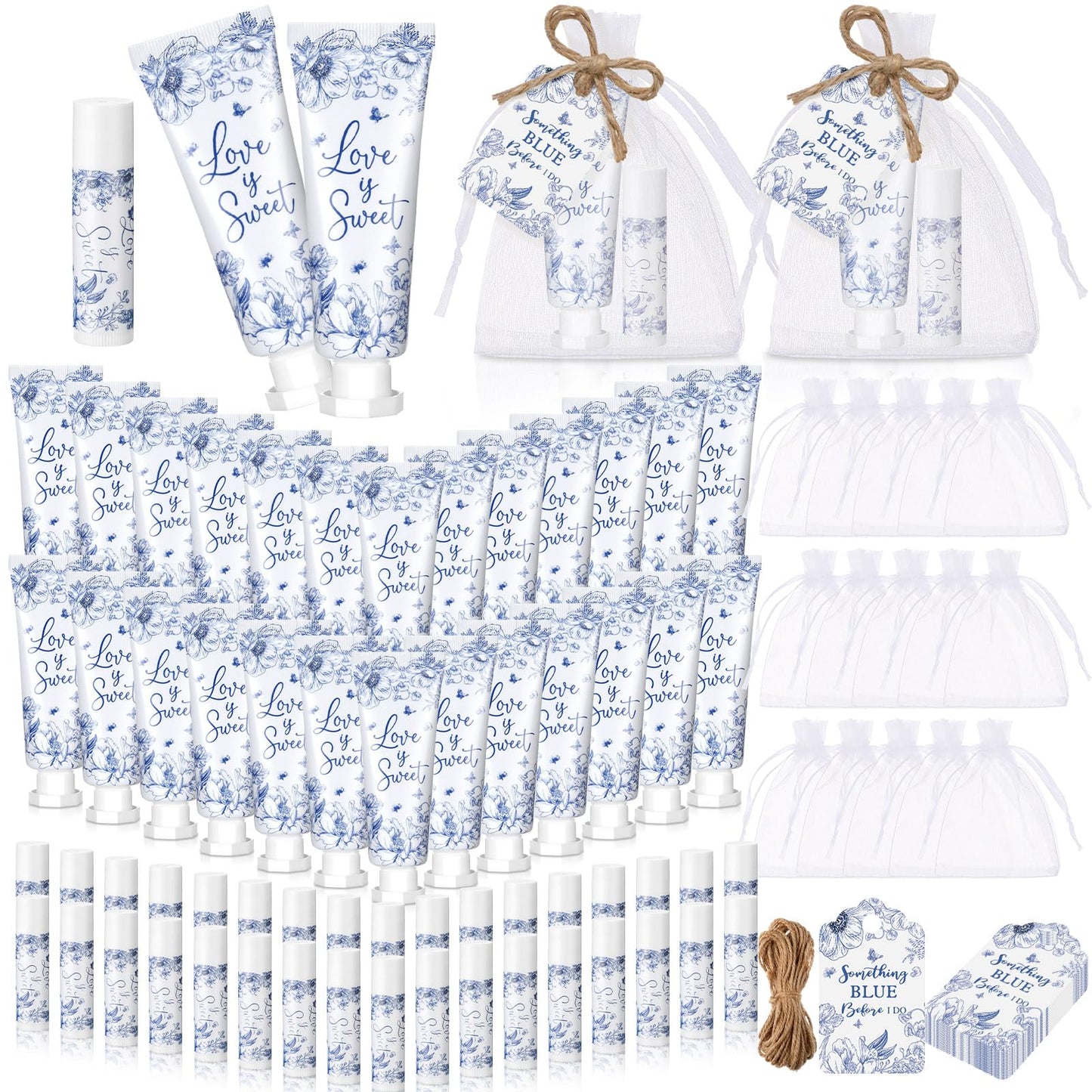 Swiffen 48 Sets Something Blue Before I Do Bridal Shower Hand Cream and Lip Balm Gift Bulk Blue Floral Wedding Favors Travel Siz