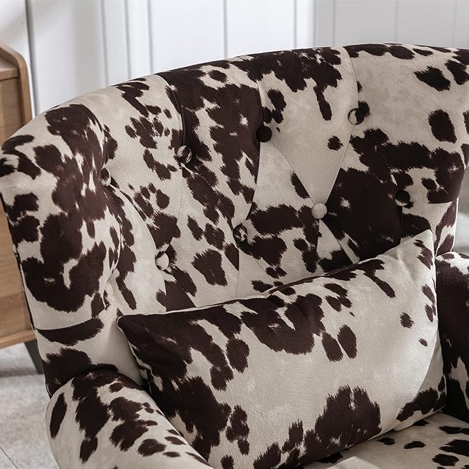 chairus Mid-Century Modern Accent Chair with Ottoman, Comfy Velvet Single Sofa Chair Button Tufted Wingback Armchair with Pillow for Living Room/Bedroom/Club - Cow