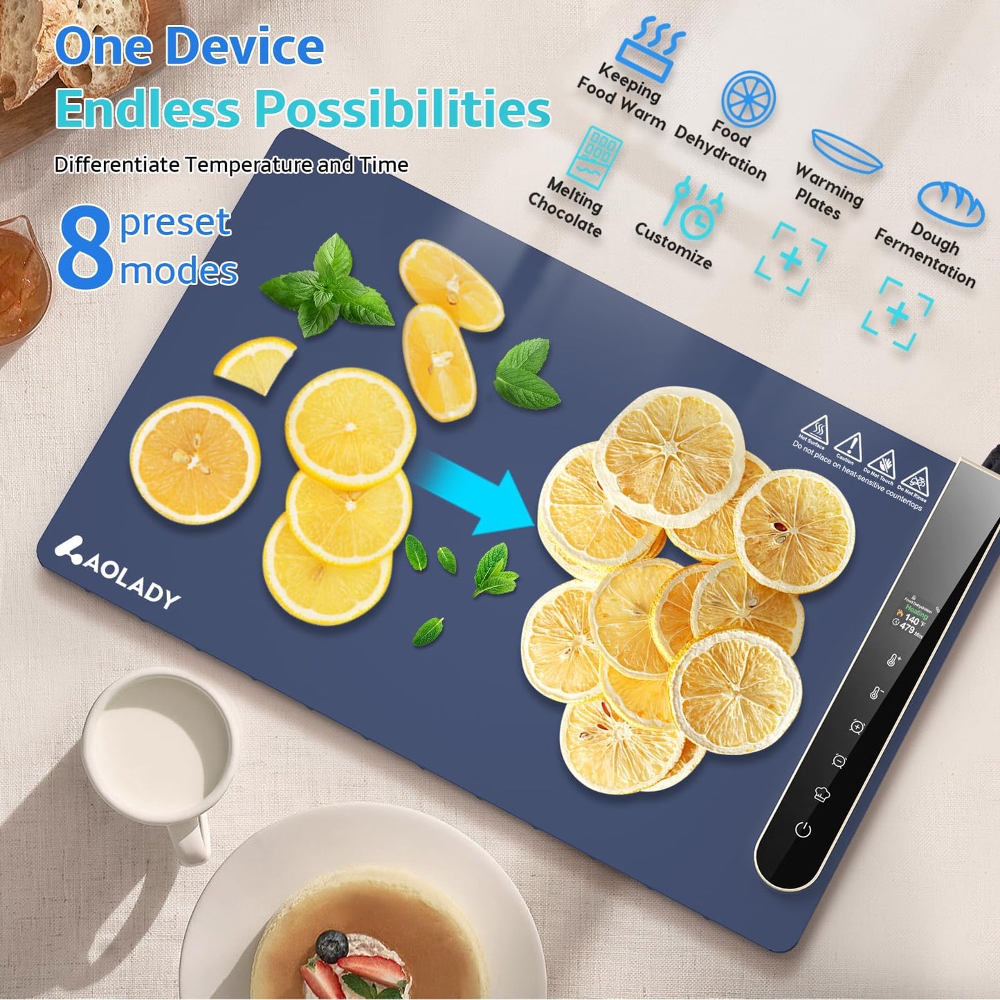 Warming Mat for Food, House Warming Gifts New Home, Birthday Gifts for Mom Dad Women Men, 15"x23.6" Chafing Dishes for Buffet with APP Controller, Multiple Temperature and Timer Levels, Blue