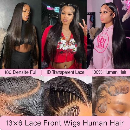 UKOWN 13x6 Lace Front Wigs Human Hair 28 Inch Straight HD Transparent Lace Front Wigs Human Hair Pre Plucked Natural Color 200 Density With Baby Hair for Women