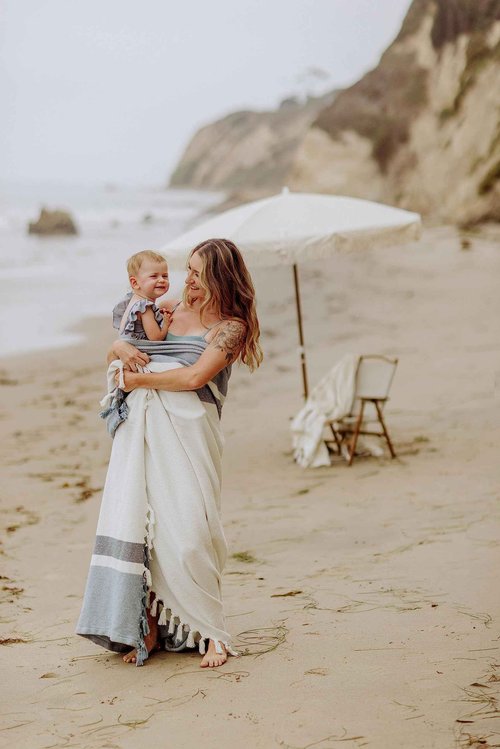 BEACH STATE Oceanside Outdoor Beach Blanket, 100% Cotton Picnic Blanket, 66" x 80" Throw Blanket, Machine Washable, Extra Large, (High Tide Stripe)