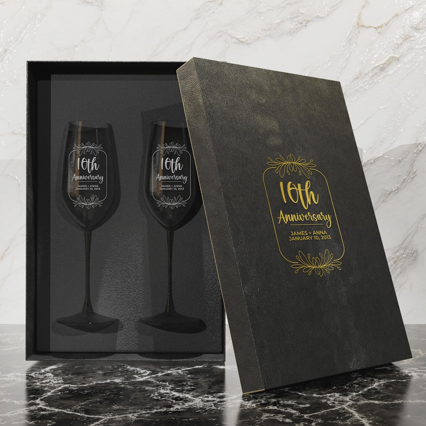 Personalized Champagne Flutes - Set of 2 - Custom Wedding Glasses - Bride & Groom Wedding Gifts for Mr & Mrs - Engagement, Bridal Shower, Anniversary, Gift for Couple - Valentines Day Gift - 6 Designs