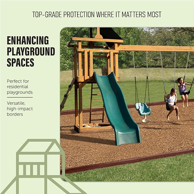 Playsafer 4' Flexible Interlocking Rubber Edging Border System for Playgrounds, Swing Sets, and Play Areas - 4 in. High X 48 in. Long X 3in. Wide - Round Top (30, Terra Cotta)