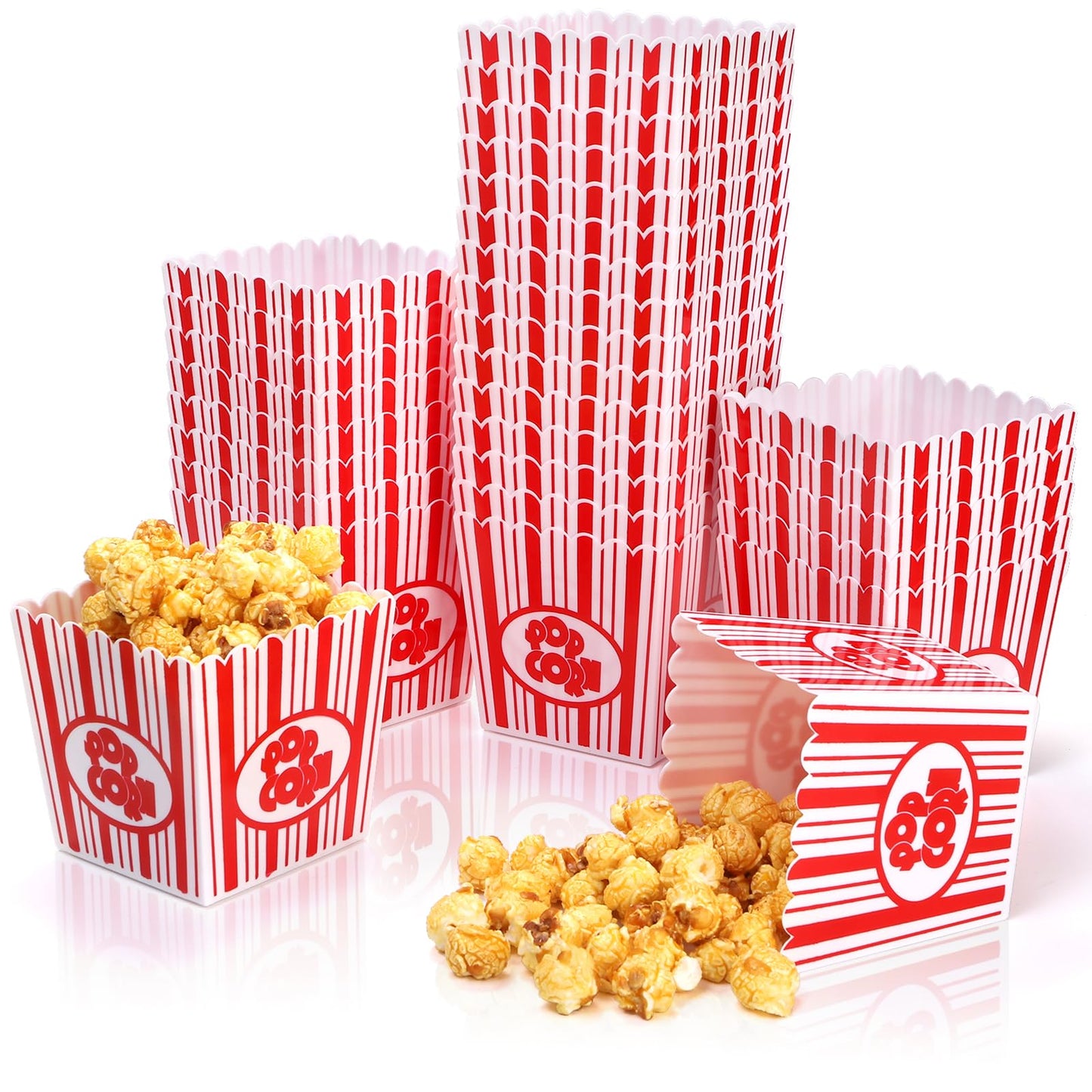 Tebery 30 Pack Plastic Open-Top Popcorn Boxes Reusable Popcorn Containers Bucket Tub - 3.75" Tall x 3.75" Square