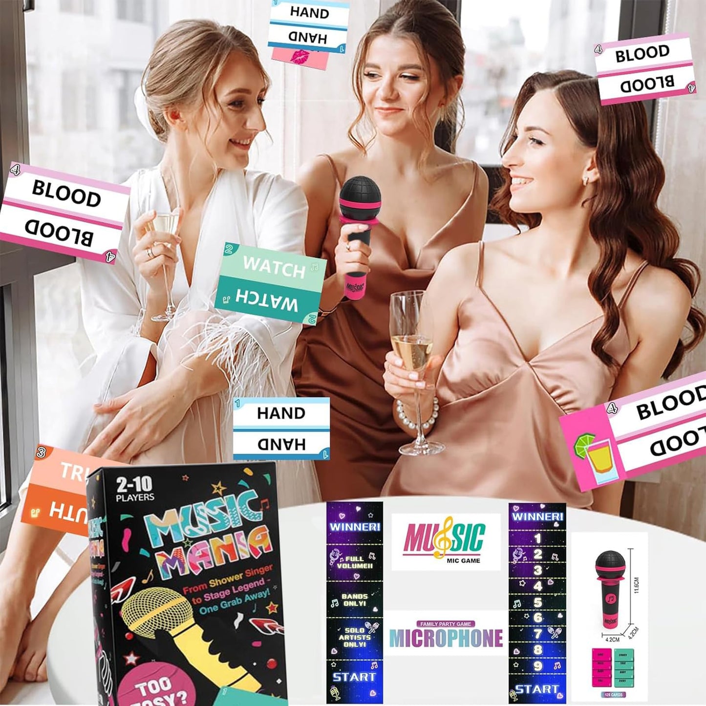 JSQJPSB Grab Seize Mic Game, Grab Mic Music Party Games Fast-Paced Music Card Games for 2-10 Players 125 Lyrics Cards for Date Nights Adult and Family Games