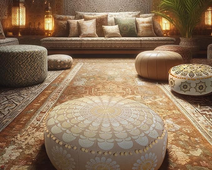 Mandala Life ART Bohemian Pouf Ottoman Cover 24x8- Luxury, Artisan Room Décor Pouffe for Meditation, Yoga, and Boho Chic Seating Area Stool Floor Pillow Case – Accent Your Living Room, Bedroom