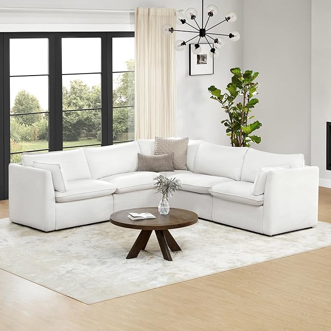 CHITA Luxury Oversized V-Shaped Sectional Modular Sofa, Premium Down Filled Cloud Couch, FSC Certified, 107''Width, 6 Seat and 1 Middle Corner for Living Room, Cream