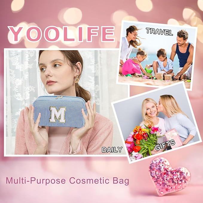 YOOLIFE Teacher Appreciation Gifts - Personalized Monogram Initial Makeup Bags for Women