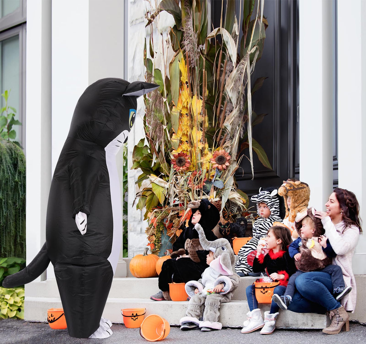 M MH ZONE Halloween Inflatable Costume for Adults Cat Costume Blow-Up Party with Battery-Powered Fan, Full-Body Funny Cosplay Suit for Halloween, Christmas, Carnival