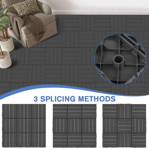 MYFAMIREA 27 Pcs Plastic Interlocking Deck Tiles 12" x 12" Patio Floor Decking Tiles Indoor Outdoor Waterproof Non-Slip Flooring Tile All Weather Use for Balcony Backyard Porch Poolside, Dark Grey