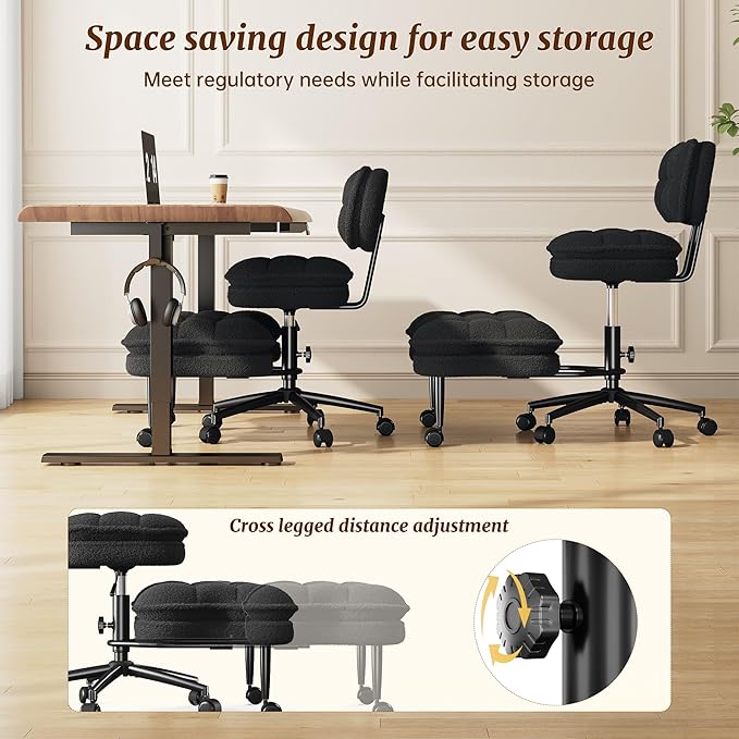 Cross Legged Office Chair, Criss Cross Desk Chair ADHD Meditation Kneeling Seat with Height Adjustable Seat for ADHD,Relaxation, Home Office,Black
