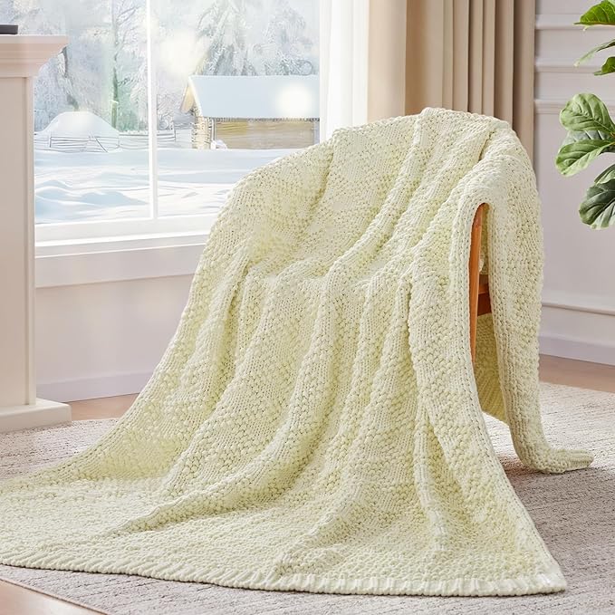 Knitted Weighted Blanket for Adult, Chunky Knit Weighted Throw for Sleep 36"*48" 3lbs, Cooling Breathable Heavy Blanket Machine Washable Blanket for Room Decor(Cream White)