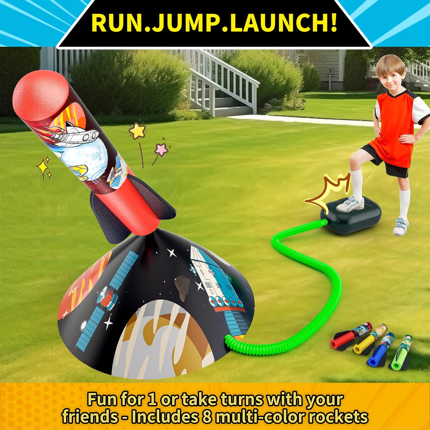Otoseth Toys Rocket Launcher for Kids - Launch up to 100 Ft, 8 Multi-Color Foam Rockets & Adjustable Launch Stand, Kids Outdoor Toys, Birthday Toys for Kids Boys Girls Age 3+ Years Old
