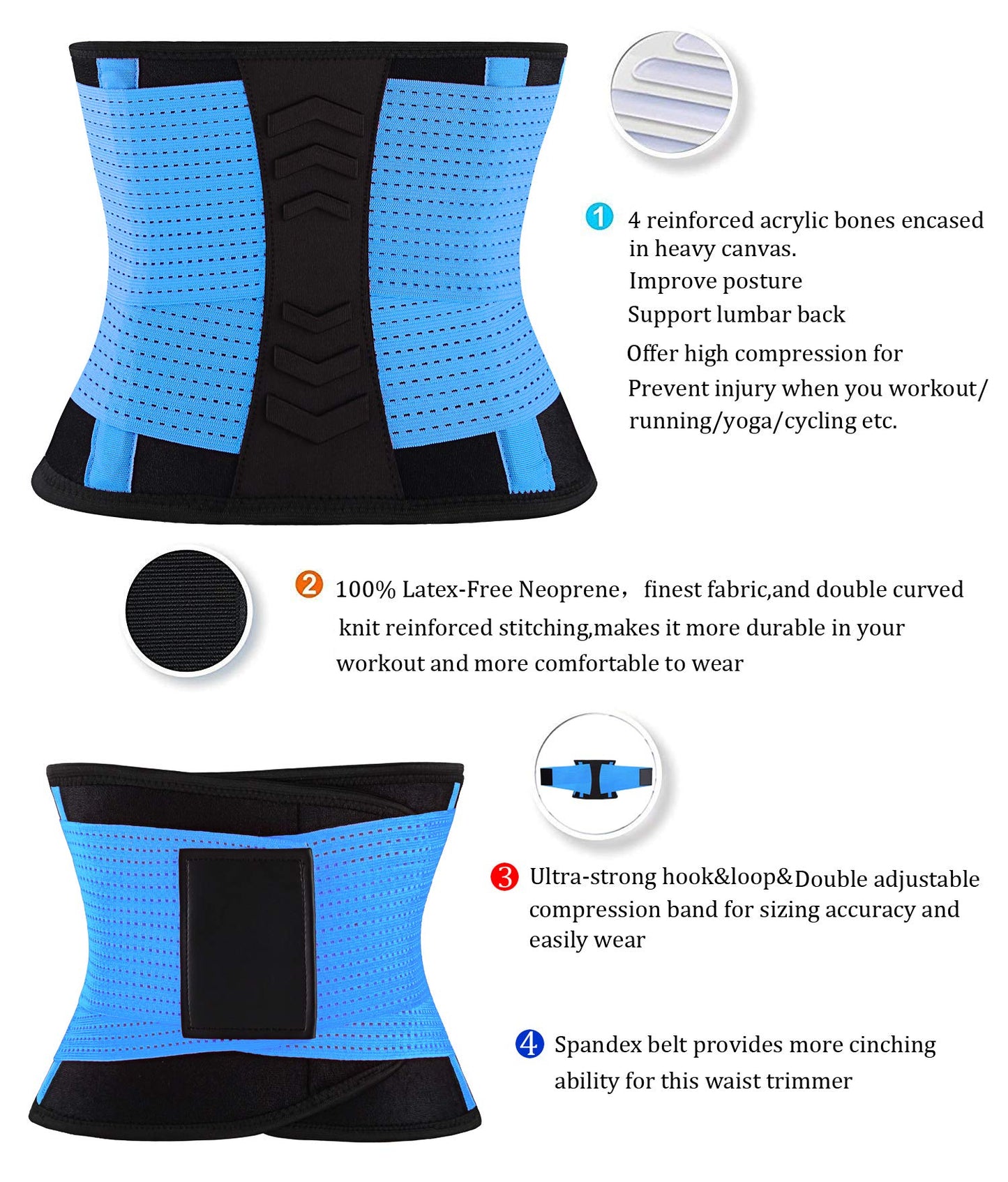 VENUZOR Waist Trainer Belt for Women - Waist Cincher Trimmer - Slimming Body Shaper Belt - Sport Girdle Belt (UP Graded)(Blue,XL)