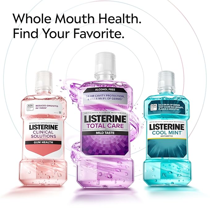 Listerine Total Care Alcohol Free Anticavity Fluoride Mouthwash, 6 Benefit Oral Rinse to Help Kill 99.9% of Germs That Cause Bad Breath, Strengthen Teeth, Restore Enamel, Fresh Mint Flavor, 500 mL