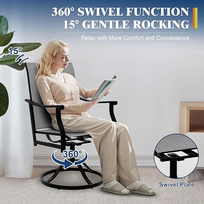 Outdoor Swivel Dining Chairs with Textilene Breathable Back, Swivel Patio Dining Chairs Set of 4, SwivelPatio SlingChairs Set for Poolside Lawn Garde