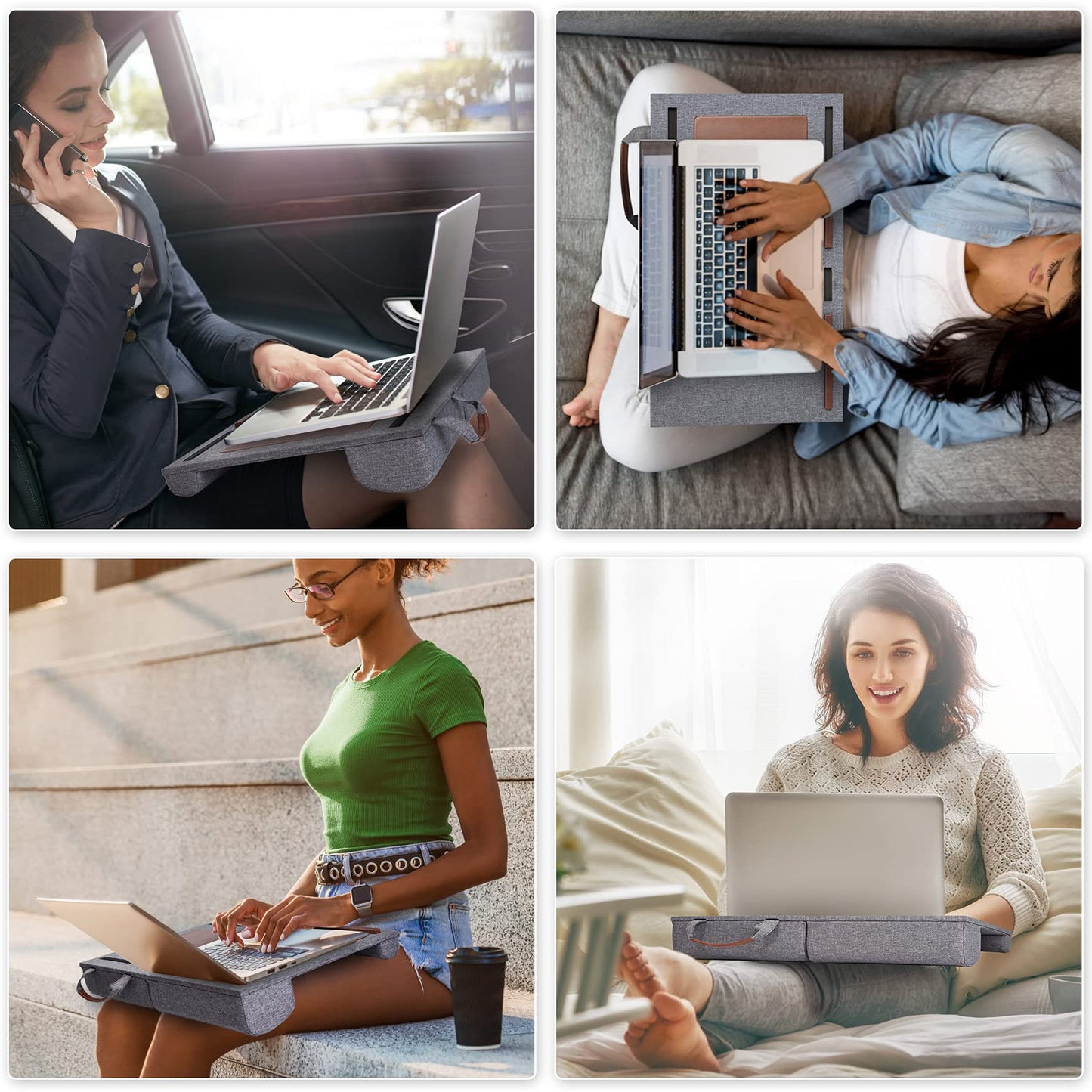 Lap Desk - Fits up to 15.6 inch Laptop Desk, Built in Mouse Pad Portable Lap Stand Lightweight Laptop Table with Phone Holder, Lap Desk Stand for Bed Sofa Home Office, Grey