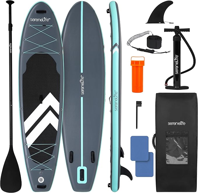 SereneLife Ultra-Light Inflatable Stand Up Paddle Board with Premium SUP Accessories - Extra Wide Stable Design with Non-S...