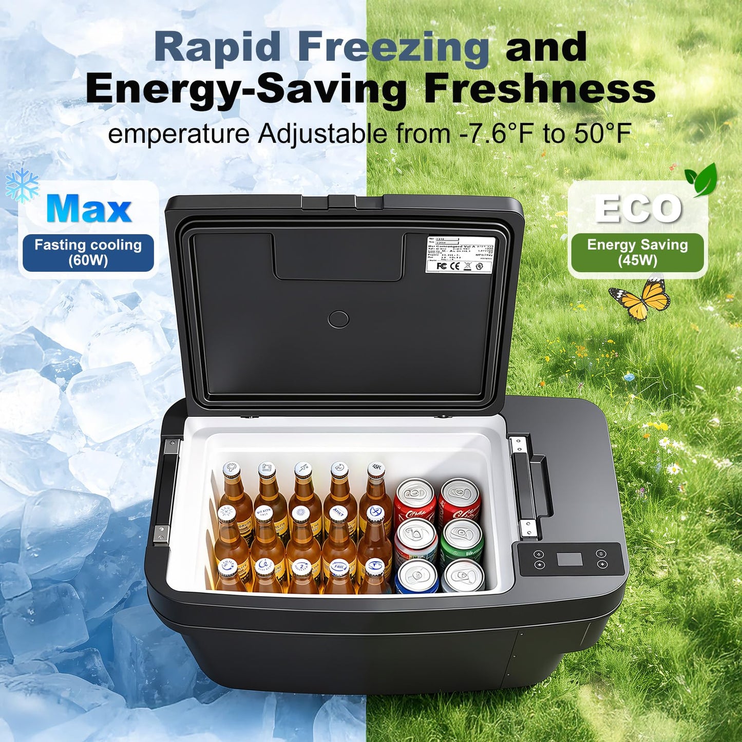 Car Refrigerator for Tesla Model Y, 35QT (33L) Portable Freezer, -7.6°F to 50°F 12V Car Fridge for Model Y Trunk with App Control, 12&24V DC Tesla cooler for Camping, Shopping, Road Trips, Home