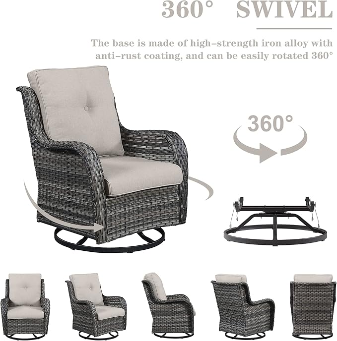 Belord Outdoor Swivel Rcoker Patio Chairs - Outdoor Swivel Patio Chairs Set of 2 Wicker Chair Patio Furniture Sets with Covered Cushion for Porch Deck Balcony Garden, Beige