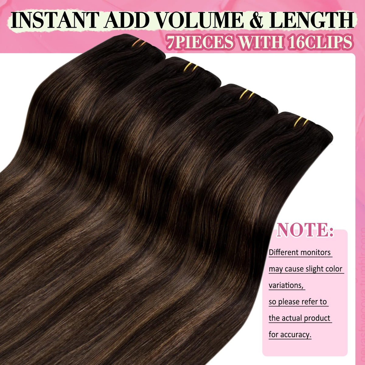 YoungSee 150G Clip in Extensions Brown Balayage Human Hair Clip in Extensions Dark Brown Mix Medium Brown Highlights Brown Balay