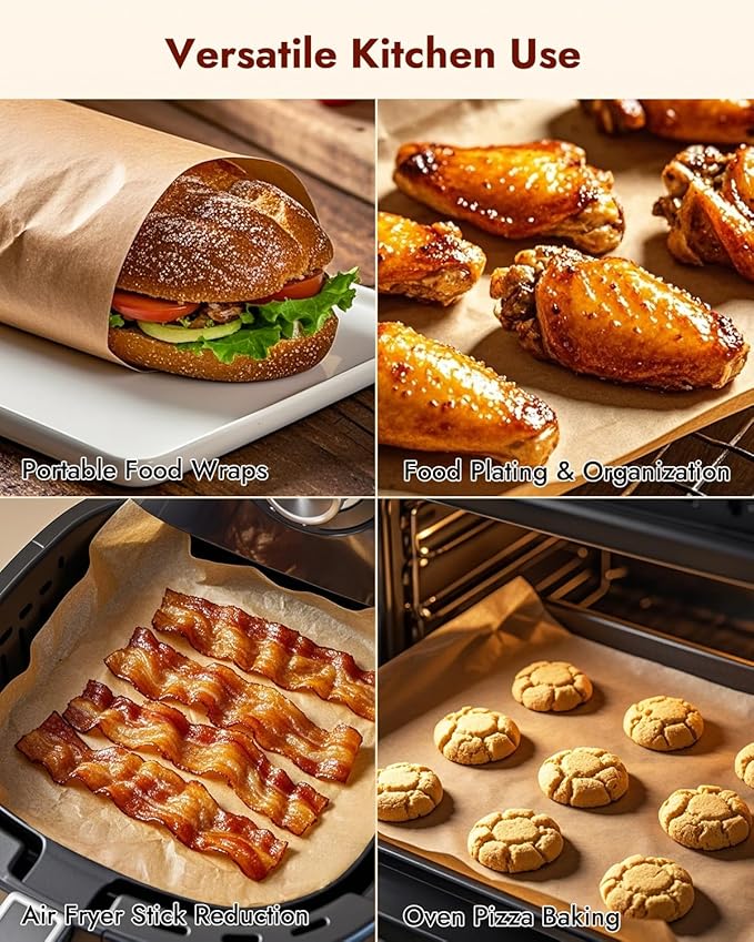 YQL 12x16 Inch 150PCS Disposable Pre-cut Parchment Paper Sheets, Unbleached Parchment Paper Liners, Non Toxic Rectangular Air Fryer Liners for Cookies, Bread, Roasting, Air Fryer and More