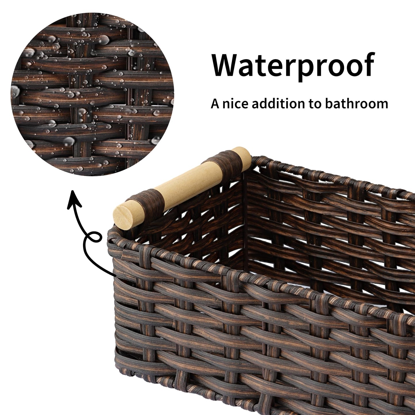 GRANNY SAYS Wicker Baskets for Shelves, Wicker Baskets for Storage, Waterproof Toilet Basket Tank Topper, Basket Organizer with Handle, Toilet Paper Basket for Back of Toilet, 14¼" x 6½" x 4¼", Brown