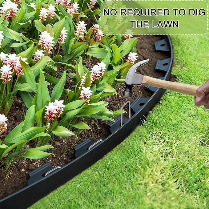 131FT Landscape Edging, 3IN Tall Garden Edging Border, Plastic Lawn Edging Kit with 200pcs Metal Spikes, Tool-Free Flexible Edging for Landscaping, Flowerbeds, Yard, Paving Edging, Pathway