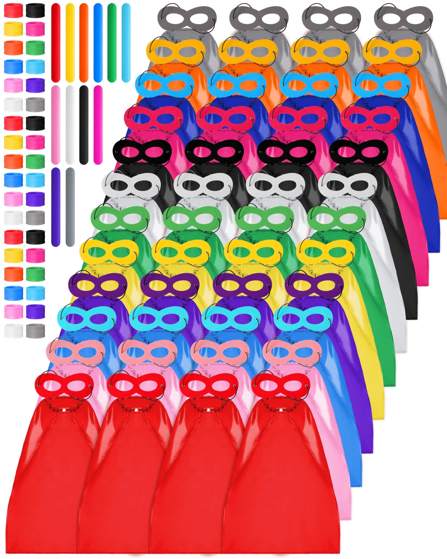 Jenaai 48 Sets Kids Party Costume Set Capes Felt Masks and Slap Bracelets for Birthday Halloween Cosplay Group Dress-up Party