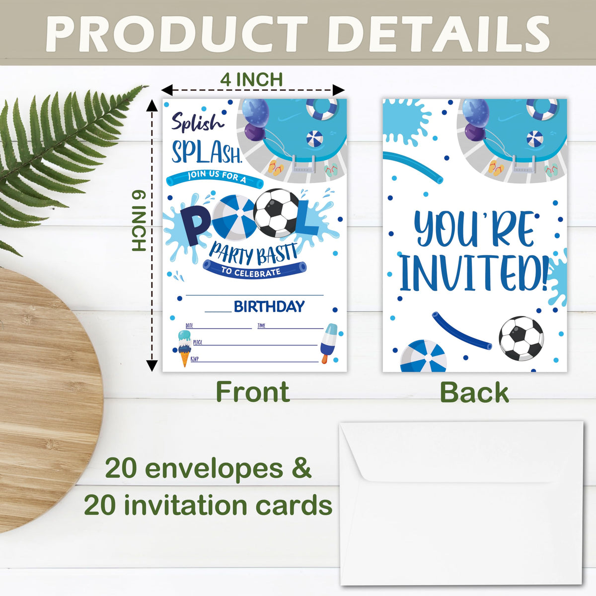tranfvging Birthday Party Invitations, Pool Party Invitations Cards With Envelopes, Summer Birthday Invites For Girls Boys Kids Adults, 20 Cards -f04