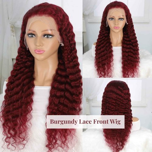Jasperel Burgundy Deep Wave Lace Front Wigs Human Hair Glueless 22 Inch 99J 13x4 Hd Lace Frontal Wigs Human Hair for Black Women Wet and Wavy Wig Wine Red Colored