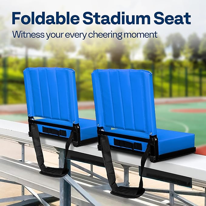 VIVOHOME Portable Stadium Seat for Bleachers with Back Support, Folding Bleacher Chair with Cup Holder and Shoulder Strap Blue
