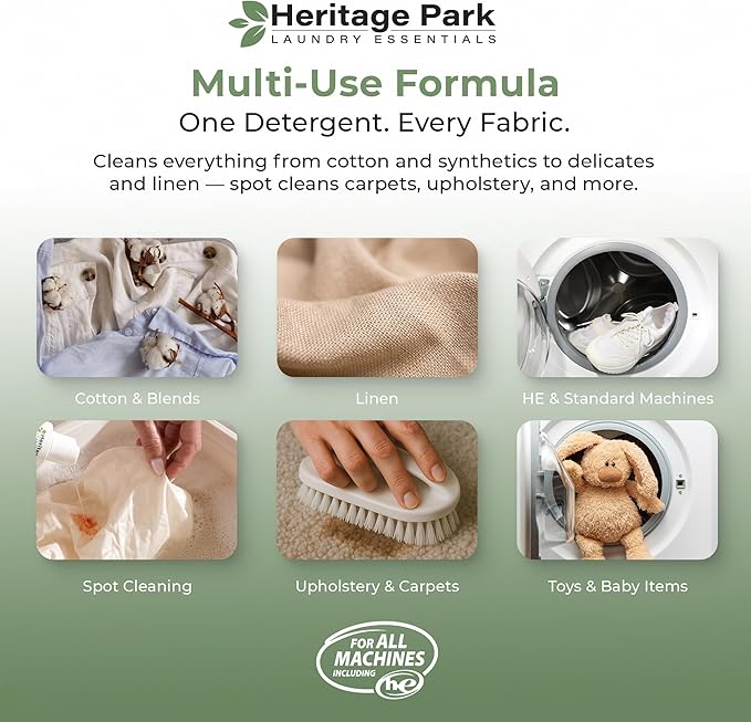 Heritage Park Luxury Laundry Detergent | Dermatologist Tested Plant based Natural & Enzyme Laundry Detergent | Sensitive Skin Friendly - Lavender Mist (32 fl oz)