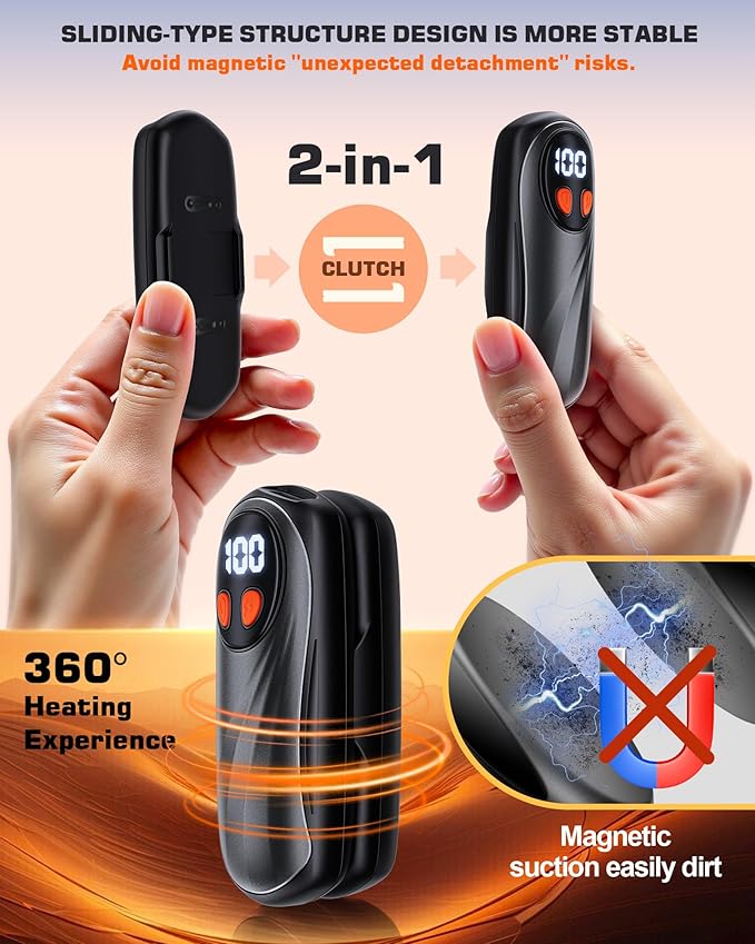 Hand Warmers Rechargeable 2 Pack, 6000mAh Electric Hand Warmers, 5-Level Heating with Battery Display, Reusable Portable Pocket Heater, Gifts for Christmas, Outdoor, Golf, Travel, Hunting, Camping