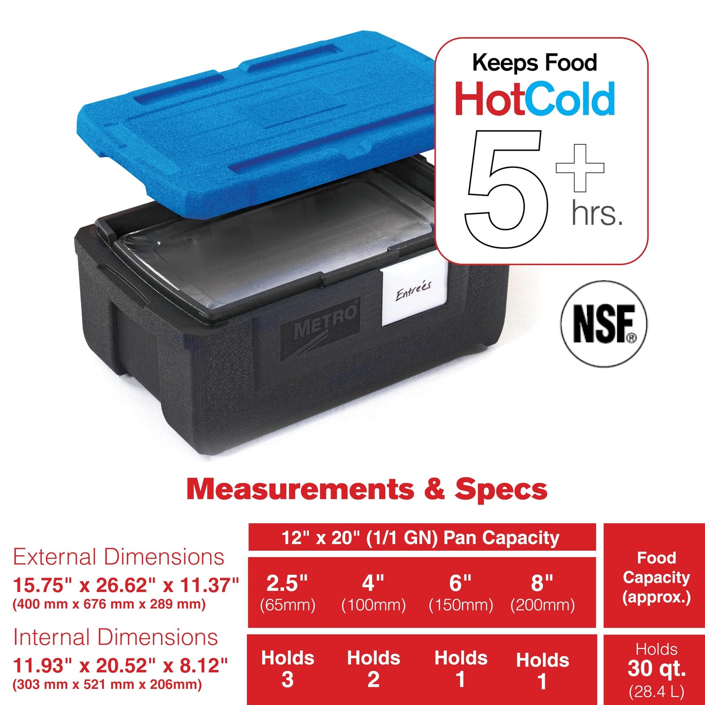 METRO Mightylite ML180-BU Top-Load Insulated Food Carrier - Professional-Grade Multipurpose Pan Carrier, Insulated Cooler and Catering Food Warmer - 30 qt or 3 Pan Capacity - Blue