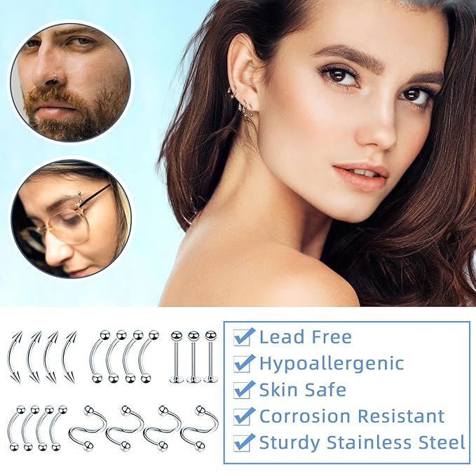 153Pcs Piercing Kit: 12G, 14G, 16G, 20G Needles & 316L Stainless Steel Jewelry for Nose, Belly, Lip, Ear & More