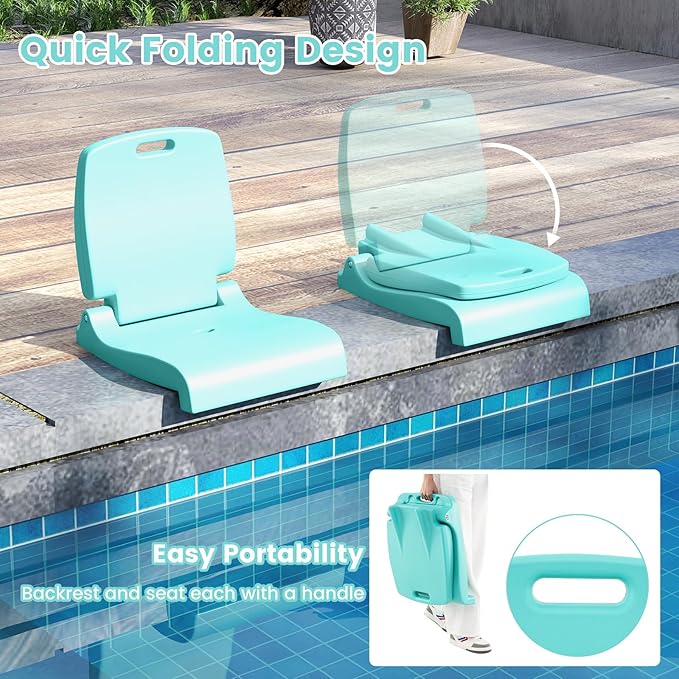 Goplus Poolside Chair for Edge of Pool, Foldable Portable Flip Seat w/Back Support & 2 Handles, Lightweight Outdoor Camping Chair for Stadium, Tailgating, Fishing, Boats, Beach (Mint Green, 2 Packs)