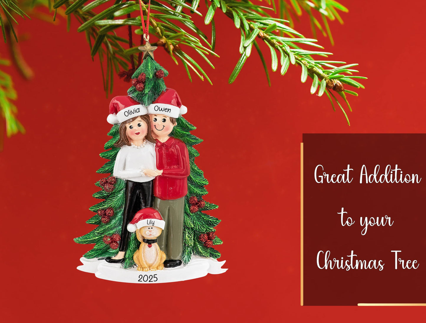 UniqXmas Personalized Couple with Cat Christmas Ornament 2025 | Customized Family of 2 with Kitten for Xmas Tree | Unique Our First Christmas Together with New Kitty Keepsake | Custom Name & Year