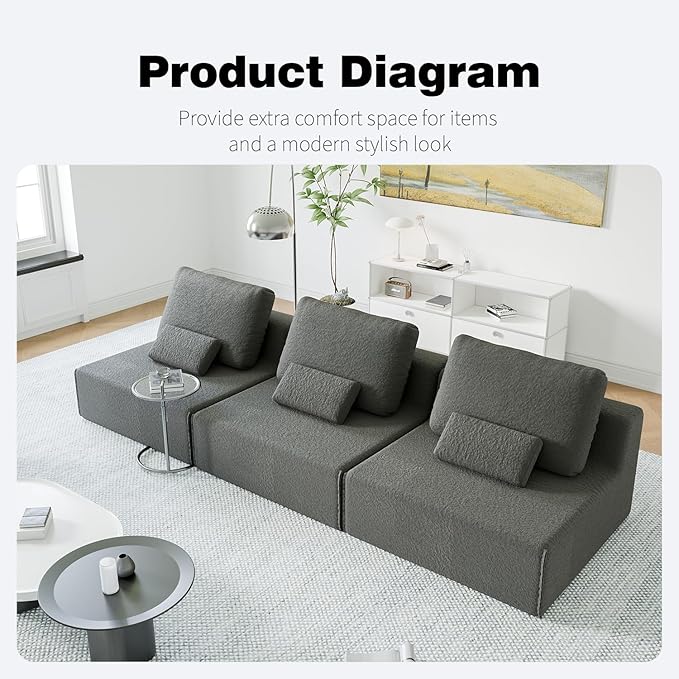 Sailret Oversized Modular Sectional Sofa, Foam-Filled Lazy Couch with Lumbar Pillow, Convertible Floor Sofa Set for Living Room Bedroom, Free Combination, Multiple Packs (1–6 Seats)