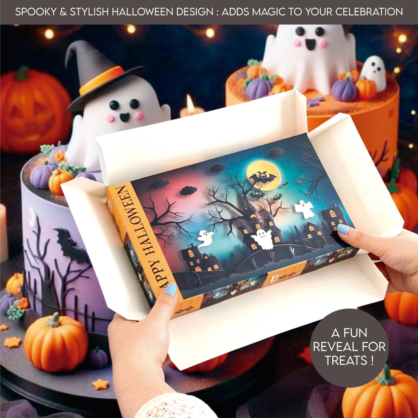 VASSAPACK 8 Pcs Halloween Treat Boxes 9.84x5.90x2.95 inches, Trick or Treat Favor Boxes, Halloween Party Supplies, Candy Containers, Halloween Surprise Gift Boxes