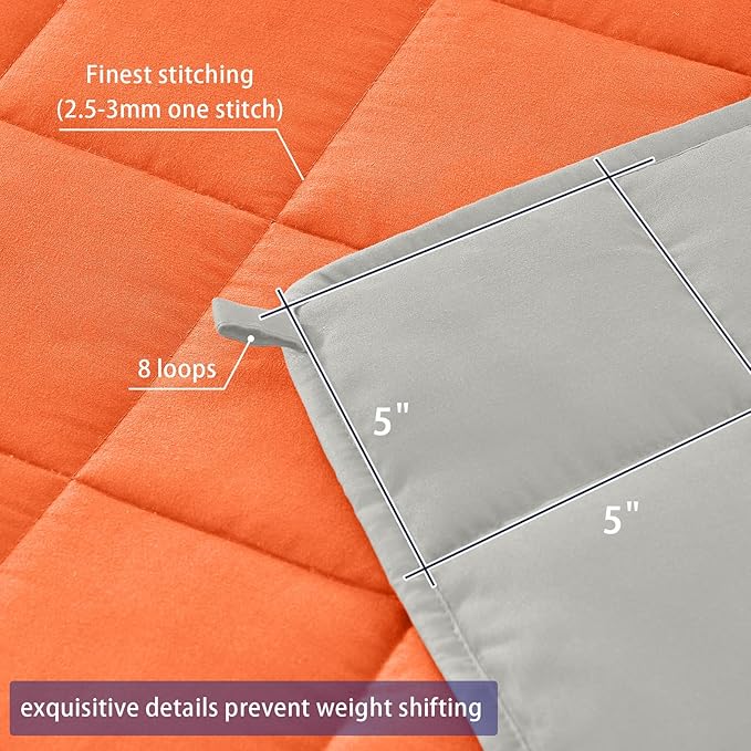 yescool Weighted Blanket for Adults (15 lbs, 60" x 80", Orange) Cooling Heavy Blanket for Sleeping Perfect for 140-160 lbs, Queen Size Breathable Blanket with Premium Glass Bead, Machine Washable