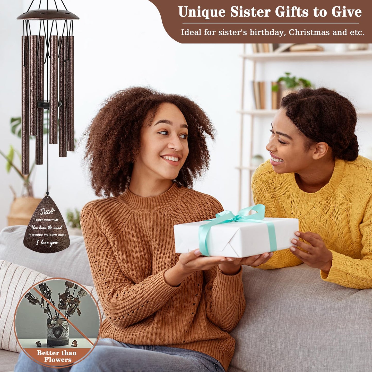 Soopau Sister Gifts, 32" Bronze Wind Chimes Sister Gifts for Women, Gifts for Sister, Sisters Gifts from Sister, Gifts for Sister in Law, Best Sister Ever Gifts