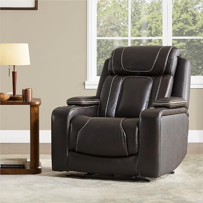 Watson & Whitely Electric Recliner Chairs for Adults, Oversized Genuine Leather Recliner, Super Zero Gravity Reclining Chair W Triple-Motor Adjustable Headrest & Lumbar Support, Dark Brown