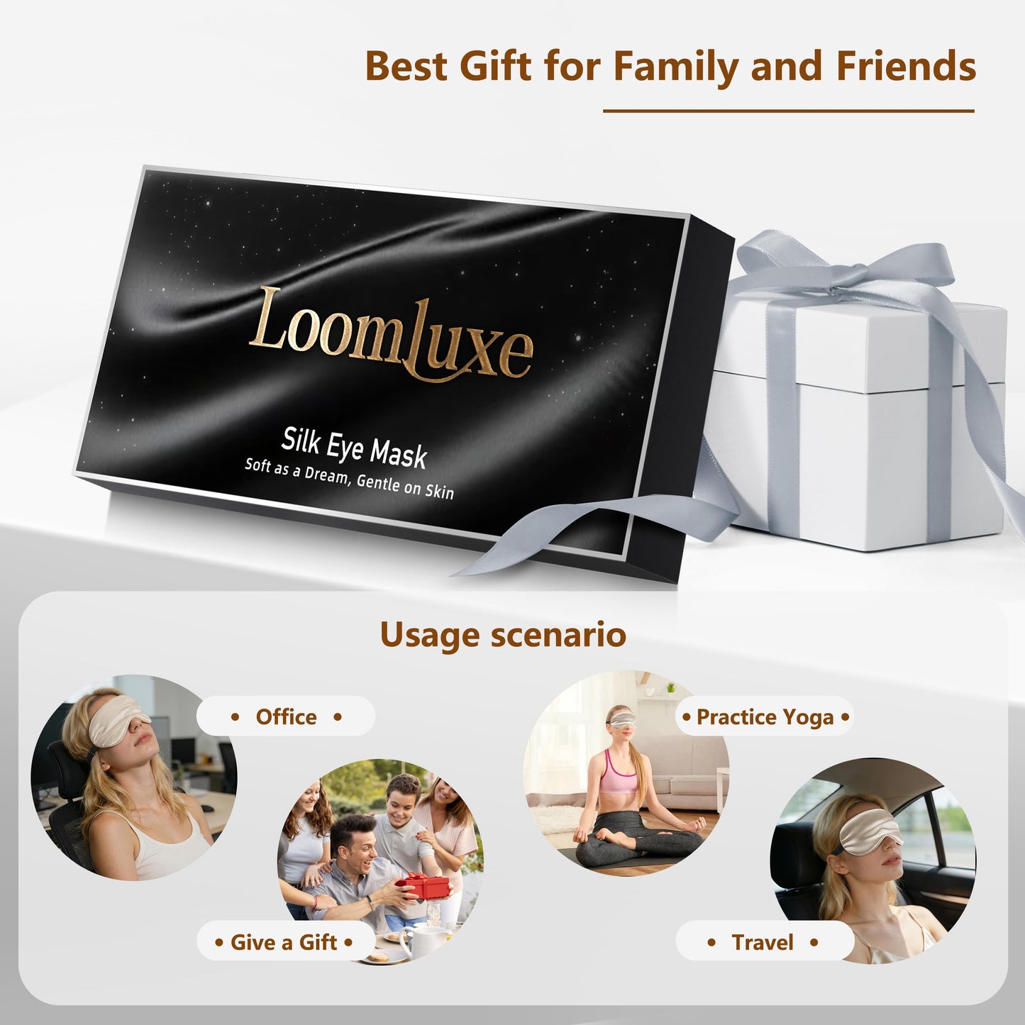 Loomluxe Sleep Mask Silk Eye Mask for Men Sleeping Mask, Adjustable Elastic Strap for Night Shading Sleep Mask, Soft and Comfortable for Both Men and Women (Champagne)