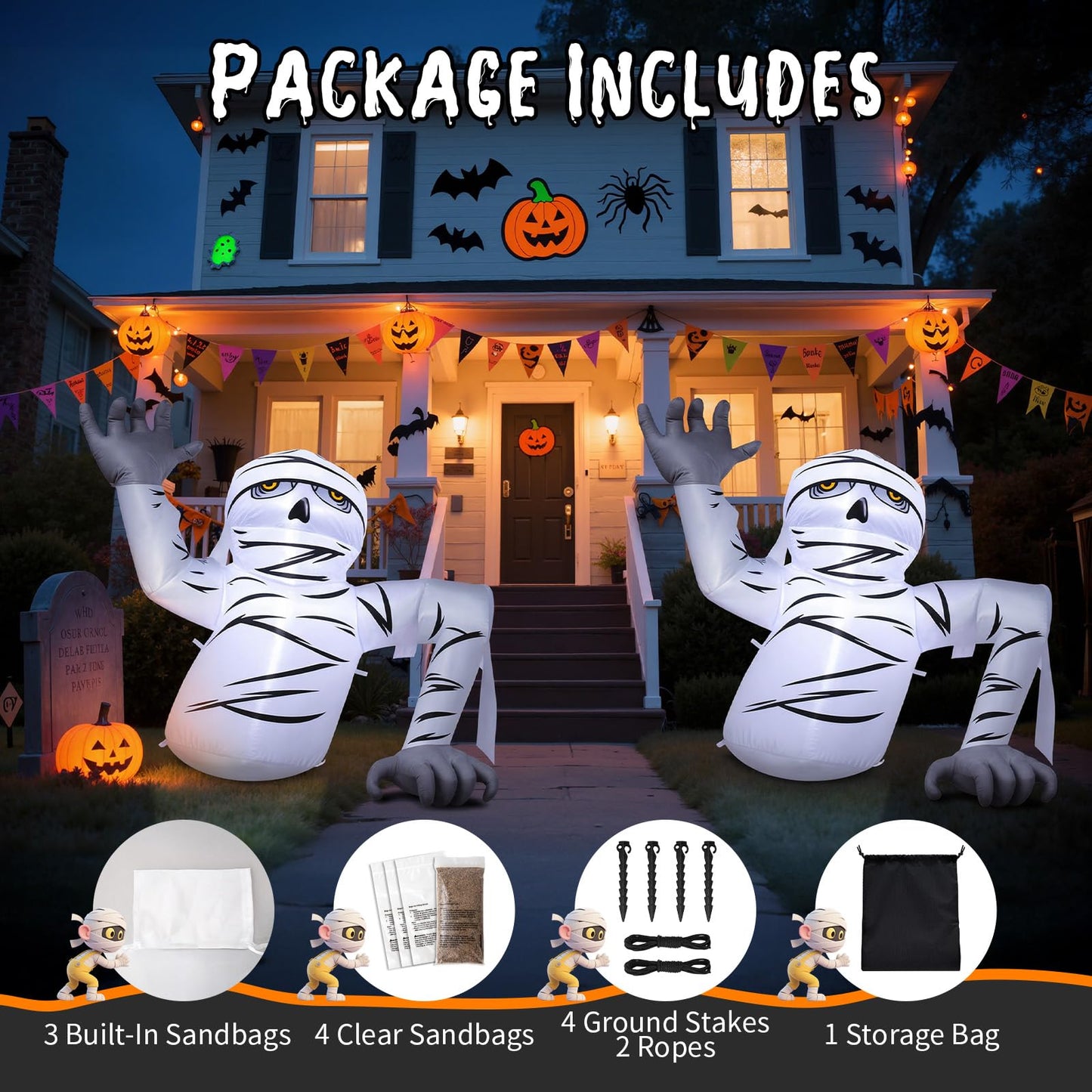 Dawdix 5.2FT Halloween Inflatable Mummy Outdoor Decorations Blow Up Yard Mummy Rising from Ground Decoration with Build-in LEDs for Holiday Party Indoor Outdoor Yard Garden Lawn Lawn