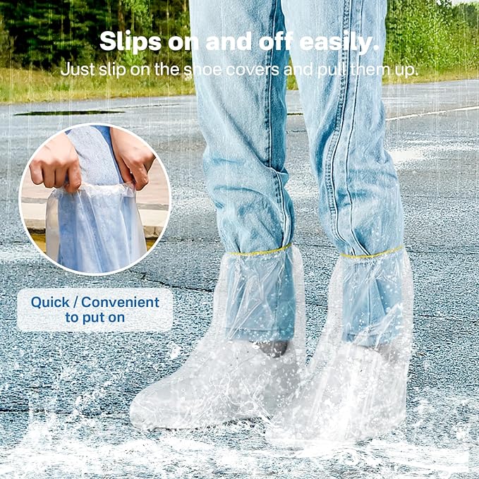 12 Pairs Waterproof Shoe Covers Plastic Boot Covers Disposable Thicker Rain Shoes and Boots Cover Non-Slip,Indoor Outdoor Overshoes for Men and Women