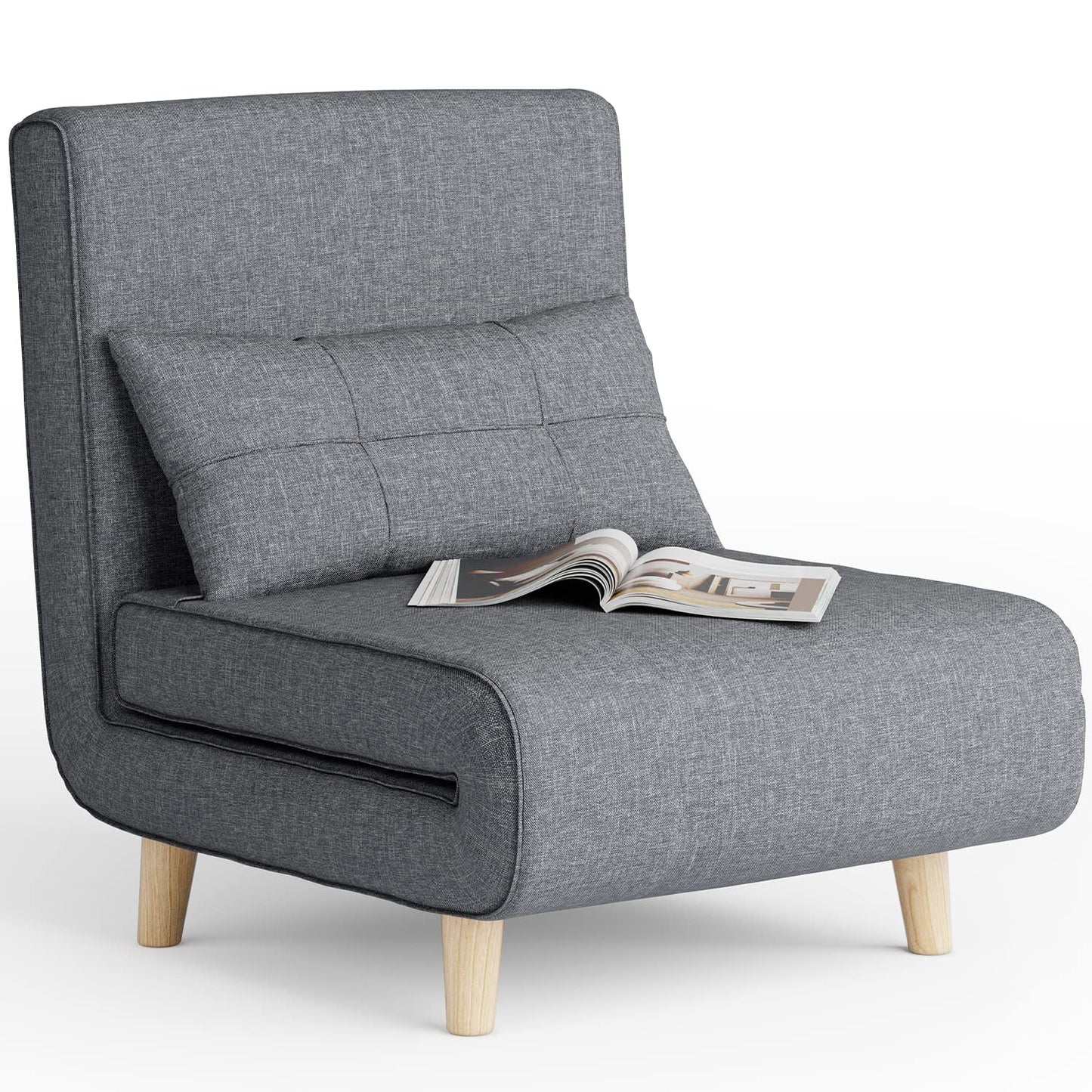 Aiho 3 in 1 Sleeper Chair Bed, Convertible Chair Bed Futon Sofa with Adjustable Backrest, Accent Chair for Apartment/Bedroom/Office, Dark Grey