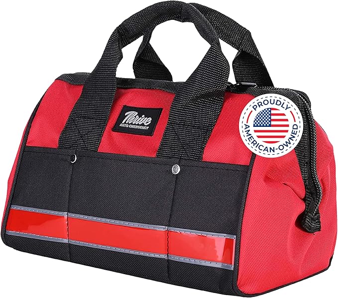 Thrive Car Emergency Kit & Roadside Emergency Car Kit - 104-Piece Set, Red Canvas Bag, Universal Fit - Jumper Cables, Esca...