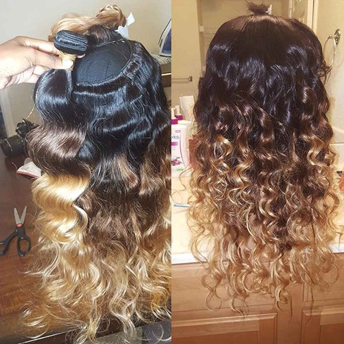 Shining Girl 12A Ombre Body Wave Bundles With Closure Brazilian Virgin Remy 100% Human Hair Ombre 3 Tone T1B/4/27 Color Human Hair Extensions 3 Bundles with 4x4 Lace Closure (14 16 18+12, 1B#/4#/27#)