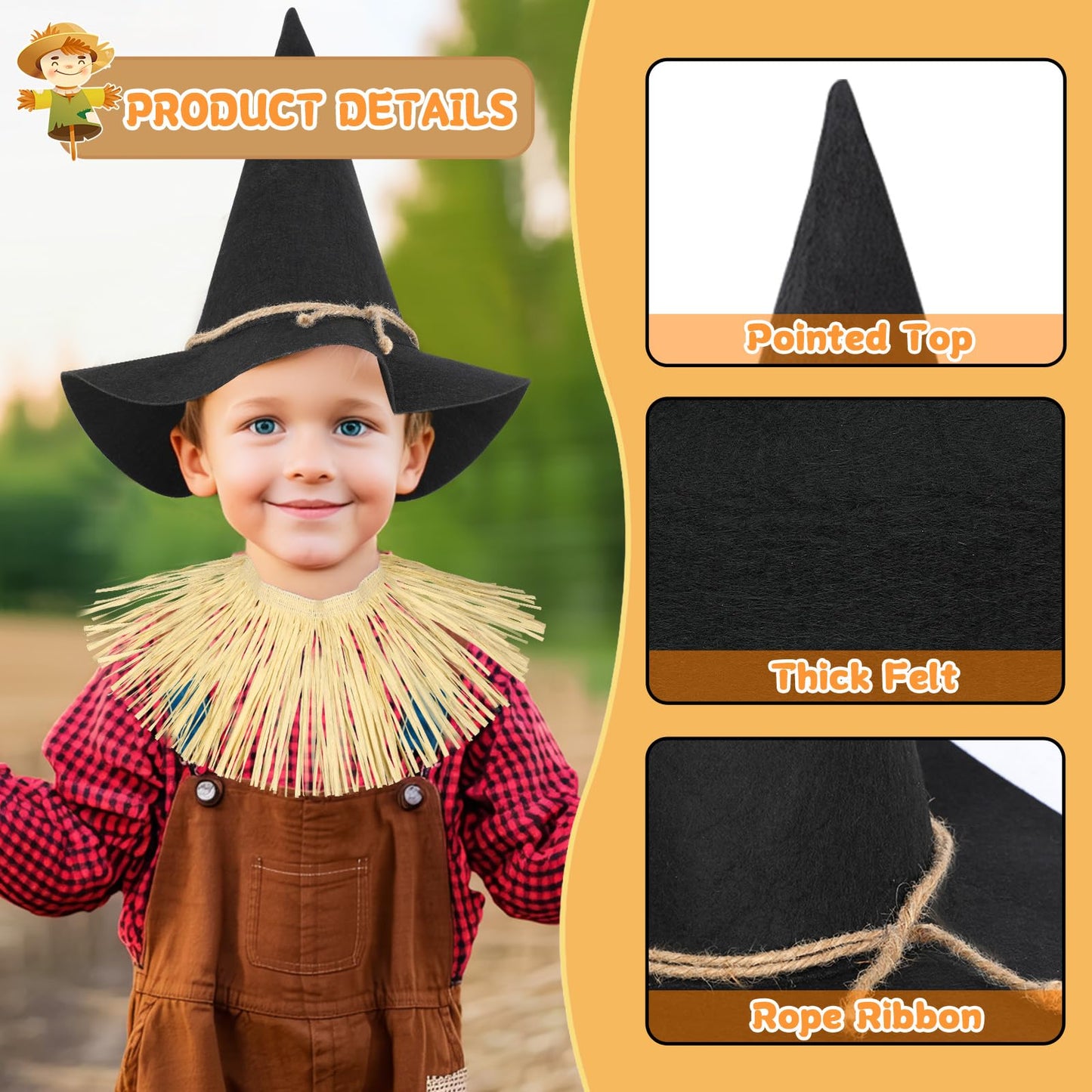 quescu 7pcs Scarecrow Costume Set For Adults,Kis,Scarecrow Hat And Straw Kit for Halloween Dress Up Costume Accessories